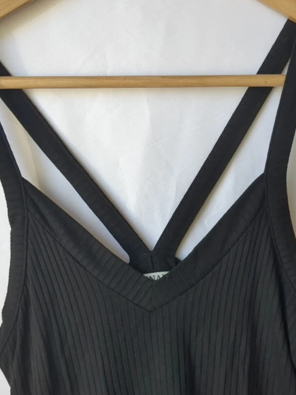 Black Ribbed V-Neck Strappy Tank Top